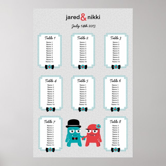 Poster Monstres dans Love Mariage Table Plan (Devant)