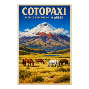 Poster Mont Cotopaxi, Équateur, dans un style rétro