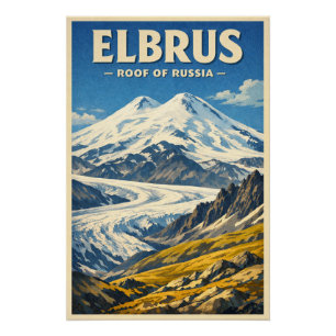 Poster Mont Elbrus, Russie, dans un style rétro classique