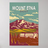 Mont Etna Sicile Voyage Art Vintage