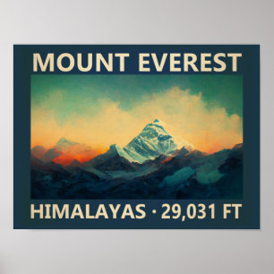 Poster Mont Everest Himalayas Aquarelle Vintage