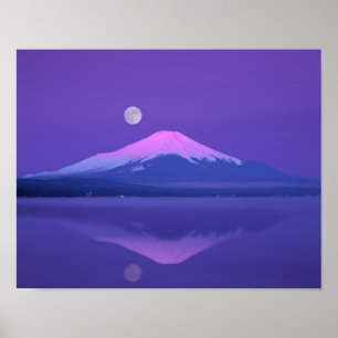 Poster Mont Fuji au-dessous de la lune