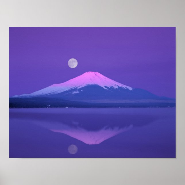 Poster Mont Fuji au-dessous de la lune (Devant)