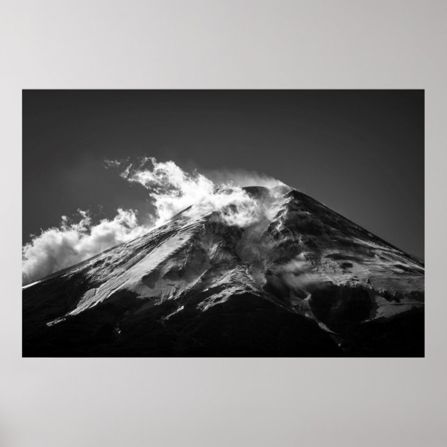 Poster Mont Fuji en noir et blanc (Devant)