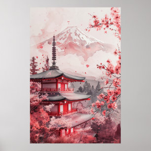 Poster Mont Fuji et pagode – Paysage japonais classique