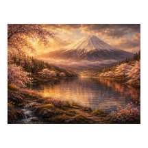 Mont Fuji & fleurs de cerisier Art à l'huile