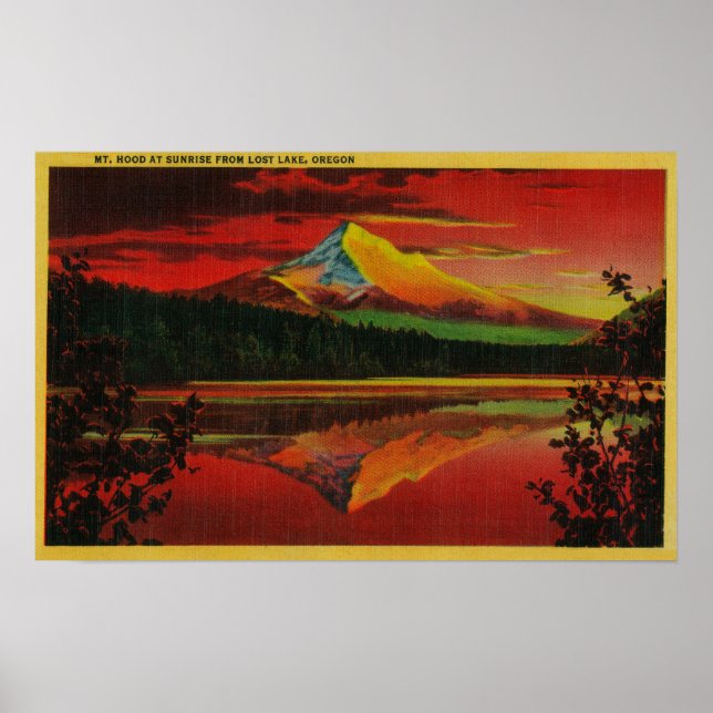 Poster Mont Hood au lever du soleil du lac Lost, Oregon (Devant)