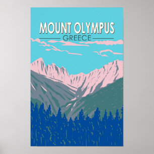 Poster Mont Olympe Grèce Voyage Art Rétro