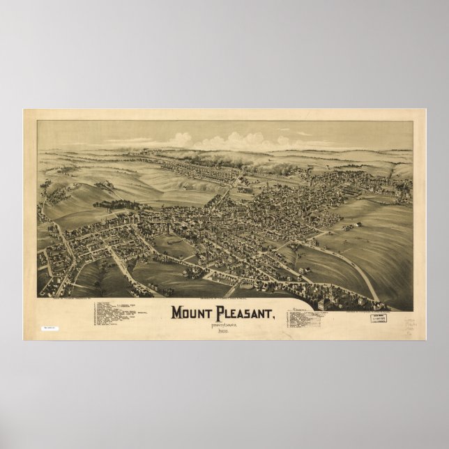 Poster Mont Pleasant Pennsylvanie 1900 Antique Panorama (Devant)