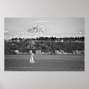 Poster Mont Rainier depuis Puget Sound, Seattle Washingto