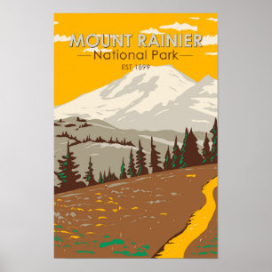 Poster Mont Rainier Parc national Cowlitz Divide