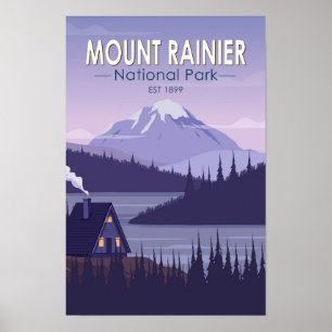 Poster Mont Rainier Parc National Washington Cabine Rétro