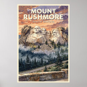Poster Mont Rushmore Dakota du Sud Voyage Rétro