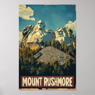Poster Mont Rushmore États-Unis Art Illustration Vintage