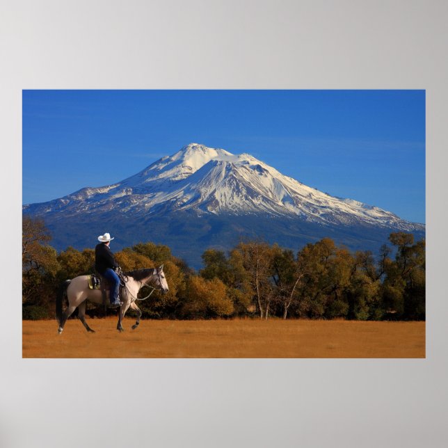 POSTER MONT SHASTA AVEC CHEVAL ET RIDER (Devant)