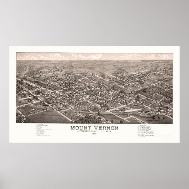 Poster Mont Vernon, IL Carte panoramique - 1881 (Devant)