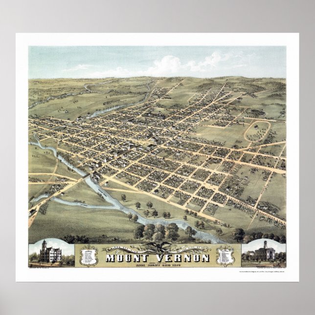 Poster Mont Vernon, OH Carte panoramique - 1870 (Devant)