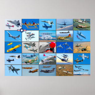 POSTER "MONTAGE" D'UN AVION D'HÉRITAGE MILITAIRE AMÉRICAI
