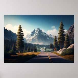Poster Montagne avec pins