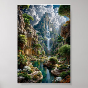 Poster Montagne de Fantaisie à Cascade Étagée – Château A