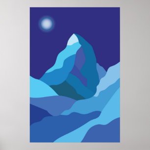 Poster Montagne de Matterhorn. Nuit d'hiver
