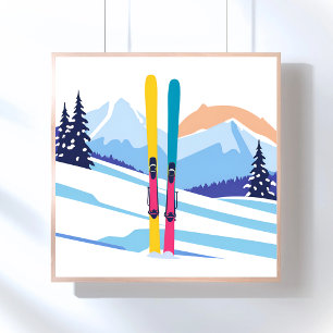 Poster Montagne de ski d'hiver
