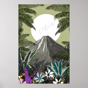 Poster Montagne du volcan fleur sauvage