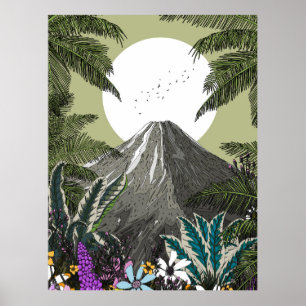 Poster Montagne du volcan fleur sauvage
