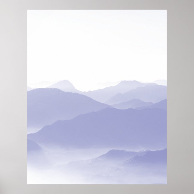 Poster Montagnes Abstraites Paysage Bleu Blanc (Devant)