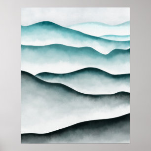 Poster Montagnes Abstraites Vertes Minimalistes Modernes