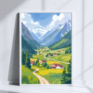 Poster Montagnes aquarelles des Alpes suisses Peinture de