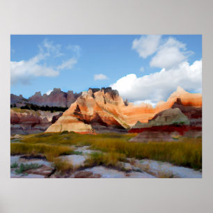 Poster Montagnes & Ciel à Badlands N.P.- Réalisme