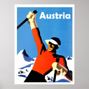 Poster montagnes d'Autriche, sport de ski d'hiver, voyage