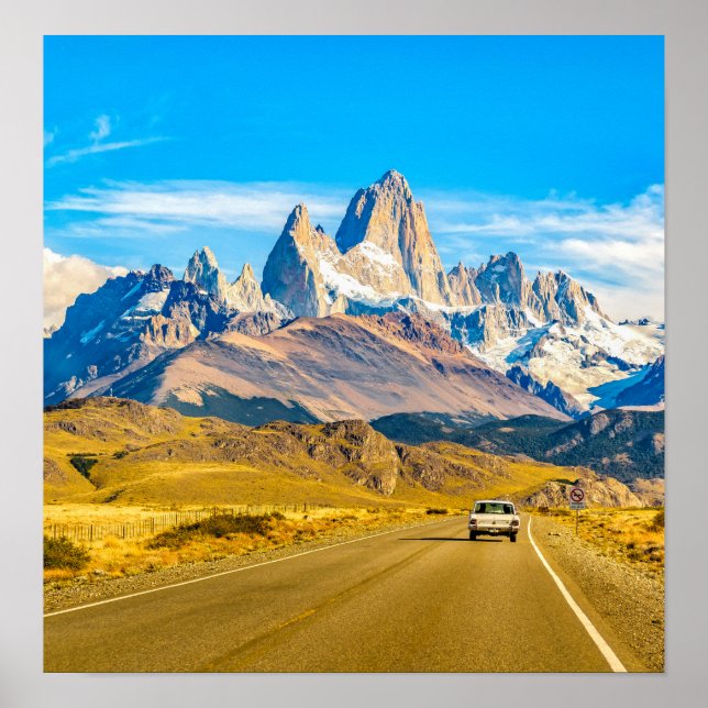 Poster Montagnes des Andes neigeuses, El Chalten, Argenti (Devant)