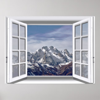 Poster Montagnes enneigées Faux Window 3D
