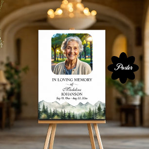 Poster Montagnes et arbres Célébration de la vie funérair