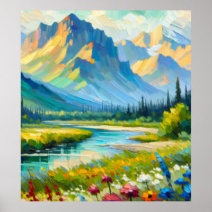 Poster Montagnes et Fleurs