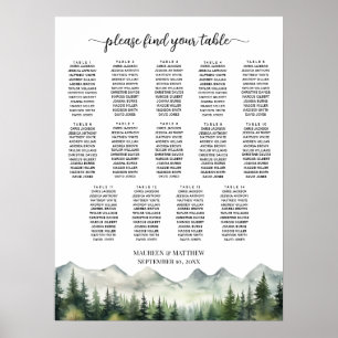 Poster Montagnes et Pins 14 Tables Plan de table de maria