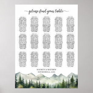 Poster Montagnes et Pins 15 Tables Plan de table de maria