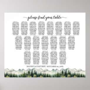 Poster Montagnes et Pins 20 Tables Plan de table de maria
