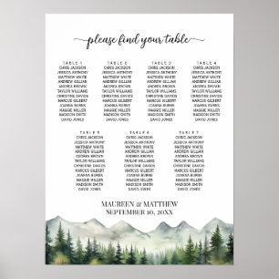 Poster Montagnes et pins 7 Tables Siège Mariage