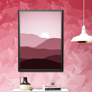 Poster Montagnes lointaines Sombre Mauve Coucher de solei