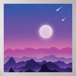 Poster Montagnes Lumineuses En Violet