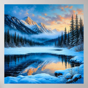 Poster Montagnes Majestueuses Enneigées se Reflétant