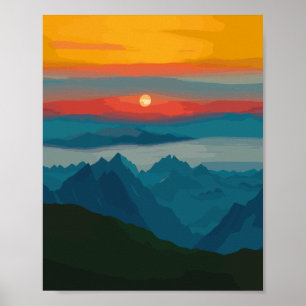 Poster Montagnes modernes Abstraites du milieu du siècle
