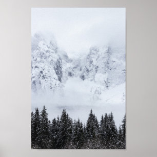 Poster Montagnes neigeuses et forêt d'épinettes