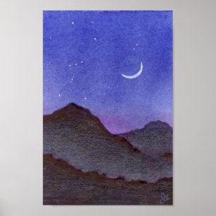 Poster Montagnes Orion et Crescent Moon