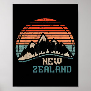 Poster Montagnes Rétro Nouvelle-Zélande