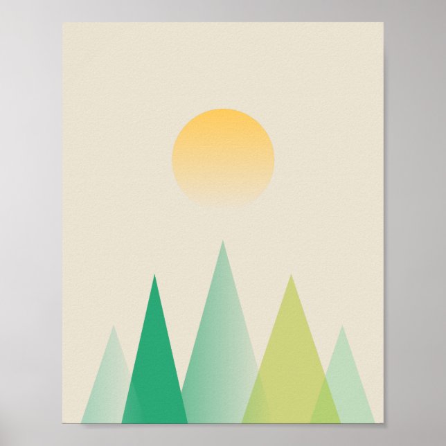 Poster Montagnes vertes Abstraites (Devant)
