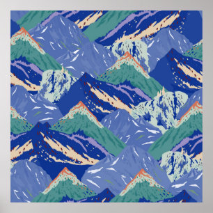 Poster Montagnes vintages paysage sans couture motif. Som